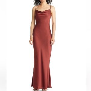 Shona Joy Cowl Neck Satin Gown in Sangria